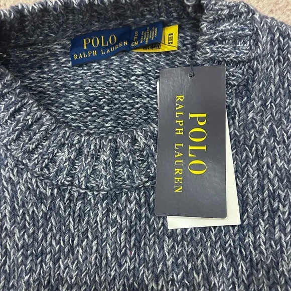 NWT Polo Ralph Lauren Logo Intarsia Pullover in Denim Marl - Small - Picture 5 of 8